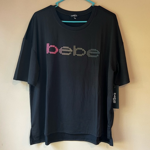 NEW BEBE Sport Rainbow Dot Bling Logo Cropped Tee Top Short Sleeve 1X Plus Size - Picture 3 of 12